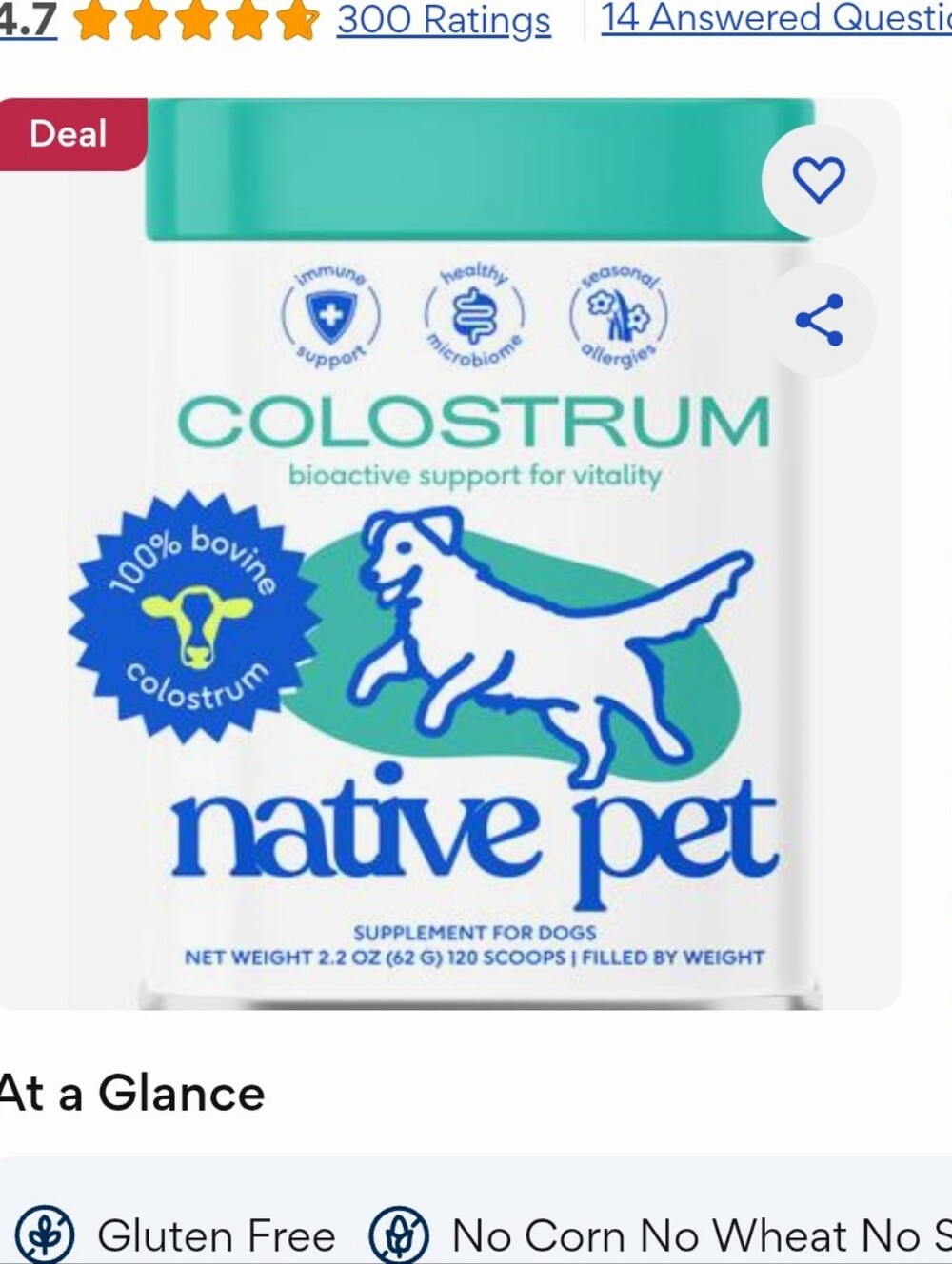 Native Pet Colostrum Powder Supplement 120 Scoops